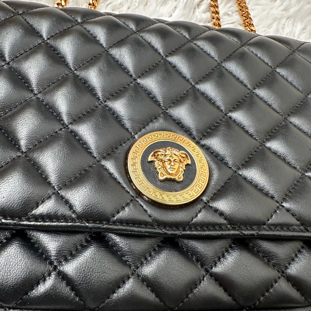Versace Black Quilted Crossbody Bag with Gold Accents - Picture 3 of 17